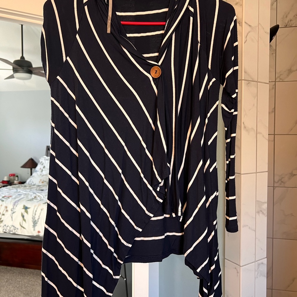 Chico's Black and White Striped Top